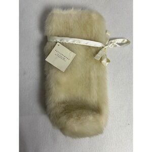 Luxury Glam Pottery Barn Ivory Faux Fur Wine Bottle Gift Bag Ribbon